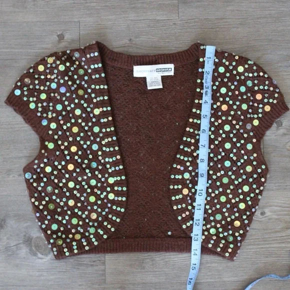 Vintage Y2K Necessary Objects Brown Sequin Knit Cropped Bolero Sweater - Picture 5 of 5